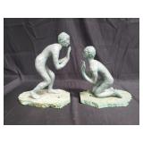 Pair of nude figural chalk bookends