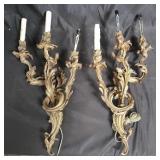 Pair of vintage brass floral sconces