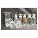 Box of glass and crystal decanters and pitchers