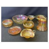 8 vintage carnival glass items