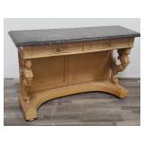 Vintage marble top carved wood console table