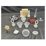 Group of vintage glass and porcelain items with a