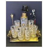 Vintage top hat liquor pump decanter glass set