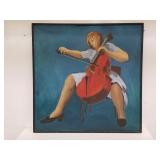 Signed oil on canvas of a woman playing the cello