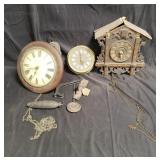 Box of clocks, clock parts, as is, box lot.
