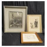 Group of artwork, lithograph unframed, painting,