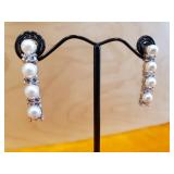 Sterling silver earrings with faux pearl and cz
