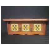 Vintage wood and tile wall coat hanger with 2