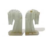 Vintage pair of onyx stone horse bookends