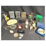 Box of miscellaneous, stone tablet, cork