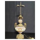 Vintage brass hand painted porcelain lamp