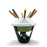 Mid century cast iron & enameled fondue pot by