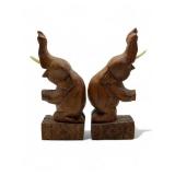 Pair of vintage carved wood elephant bookends