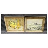 Two vintage oil on board paintings in gilt wood