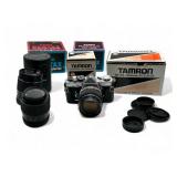 Vintage Olympus OM-2 35mm film camera and Tamron