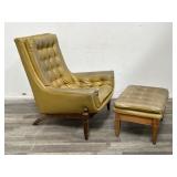 Mid century yellow curved lounge chair & ottoman