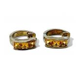 Sterling silver yellow stone hoop earrings, 5.65g