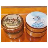 Two hand painted lacquer wooden trinket/jewelry