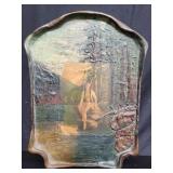 Vintage hand painted plaque with a center print