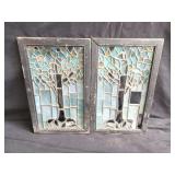 Vintage leaded glass double-panel wood framed