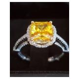 Sterling silver ring with lab created citrine