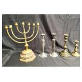 Group of candle holders, some brass, Box lot.