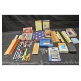 Large group of office and school supplies, box