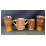 4 vintage marigold carnival glasses & mug