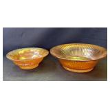 Pair of vintage marigold carnival glass bowls