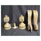 Group of handpainted tin candle holder pieces