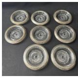 8 Vtg sterling sliver glass coasters