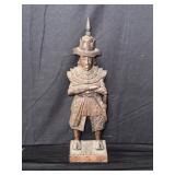 Vintage carved wood warrior statue from Thailand