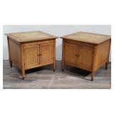Pair of Weiman Heirloom leather top nightstands