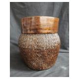 Antique Chinese Qing dynasty woven reed & wood