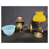 Vintage brass lamp and wall mounted light