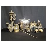 Box of miscellaneous; ice bucket, brass paper