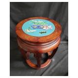 Asian cloisonne-top carved wood stool