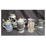 Group of beer steins some pewter