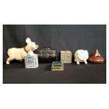 Box of miscellaneous piggy & coin banks