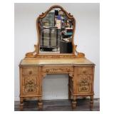 Vintage hand painted carved wood floral vanity