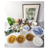 Misc vintage items, 1940s hunt glasses, Wedgwood