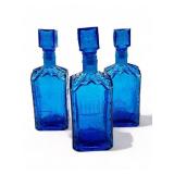 3 Vintage cobalt blue glass decanter set