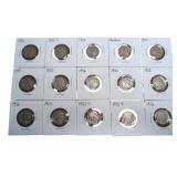 Fifteen vintage US Buffalo Nickel coins in