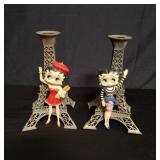 Pair of Betty Boop Eiffel Tower candle holders