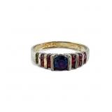 Sterling silver & red garnet gemstone ring, 2.55g