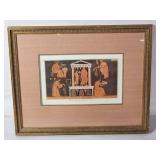 Ancient Greek style hand colored Engraving