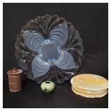 Asian ceramic covered box, glass plate, etc., b