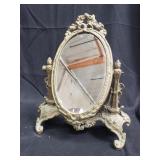 Antique ornate brass table mirror