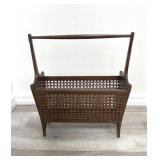 Vintage caned wicker wood magazine rack