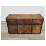 Antique leather paneled steamer trunk